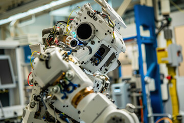 Fototapeta premium A close-up shot of a robot assembling components for a new space habitat