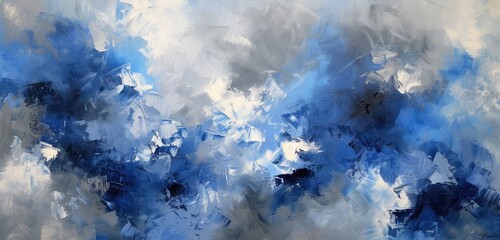 Abstract Blue and White Brush Strokes Painting