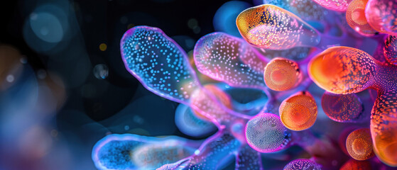 Luminous digestive bacteria, captured beautifully under specialized microscopy.