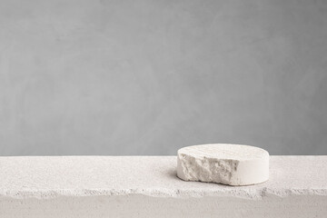 Selective focus.top sand stone product display platform in minimal design