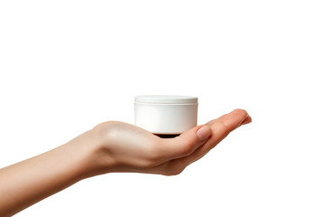 manicured hand is holding a skincare products isolated on a transparent background