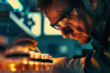 A close-up shot of a scientist analyzing samples collected from the surface of an asteroid. - obrazy, fototapety, plakaty