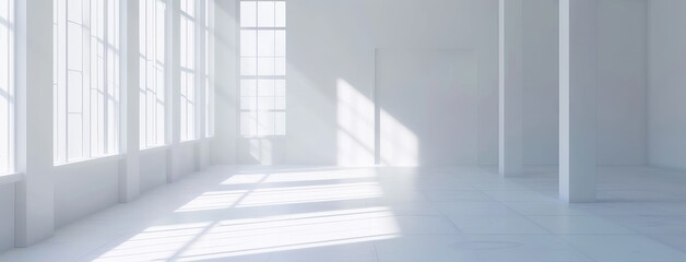 Bright Sunlit Empty White Room with Shadows