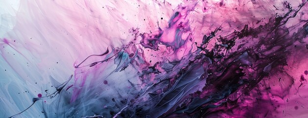 Explosive Pink and Blue Ink Artwork on Canvas