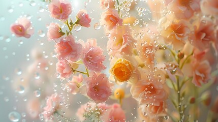 Digital flowers with dew dropped fantasy scene abstract graphic poster web page PPT background