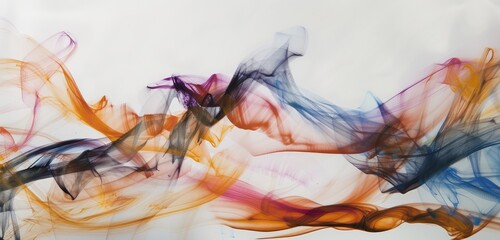 Abstract Colorful Smoke Swirls on White Backdrop - obrazy, fototapety, plakaty