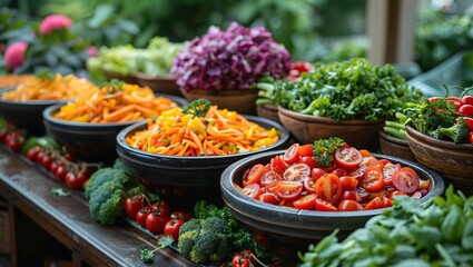 Fototapeta premium Vegan feast, a medley of fresh vegetables, lively and colorful