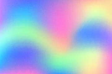 Unicorn rainbow grainy background with magic holographic texture. Liquid fantasy gradient wallpaper with pink and turquoise iridescent splashes. Vector neon abstract print. © Chorna_L