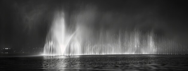 Dramatic Monochrome Night Fountain Light Display