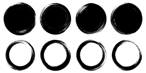 grunge round frame. set of black round paint strokes. vector