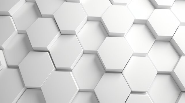 Horizontal Abstract Futuristic White Texture, Background of Hexagonal structures, honeycomb, with light and shadow.