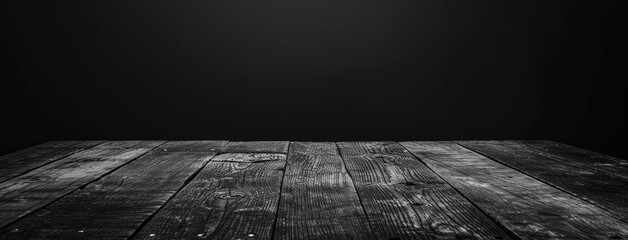 Dark Wooden Surface with Black Background Space - obrazy, fototapety, plakaty