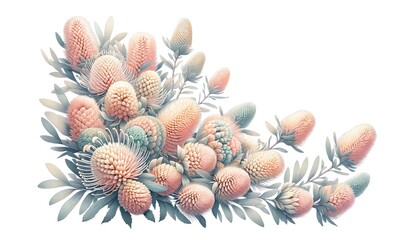 Watercolor illustration of Saw Tooth Banksia flowers