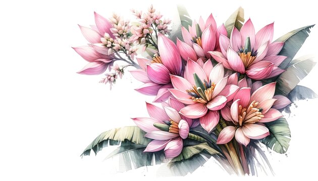 Watercolor illustration of Pink Flowering Banana