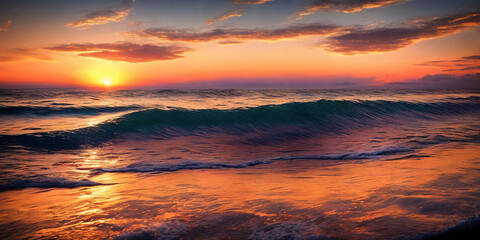 Fototapeta premium Sunset over the sea,panorama . AI Generative