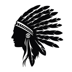 Native American Indian Chief Head Silhouette 