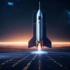 Launch of Space Spaceship takes off into the night sky Rocket starts into space concept Elements of...