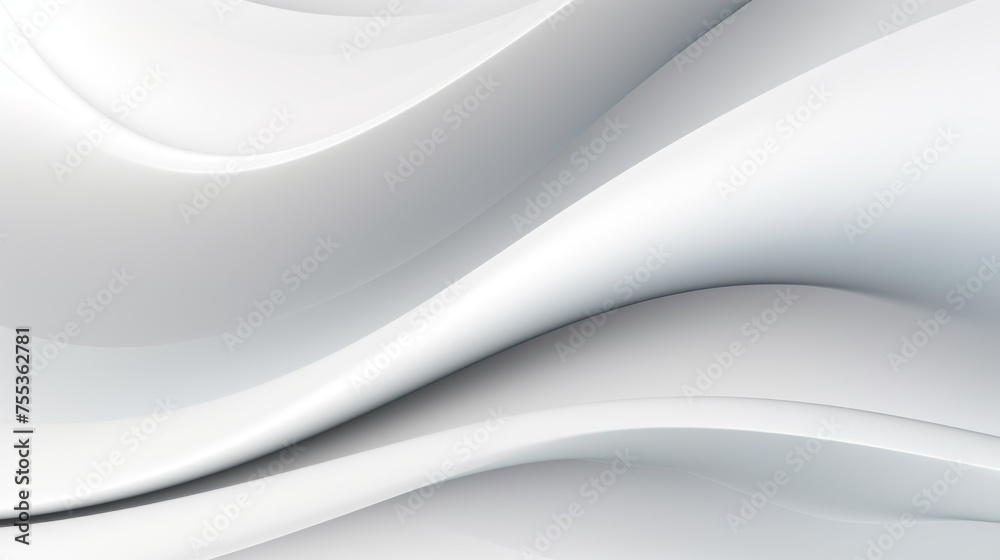 Poster Minimalistic Horizontal Abstract Futuristic White Texture, Background with smooth wavy Lines, with light and shadow, Copy space.