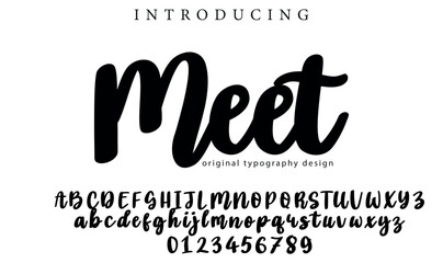 Meet Font Stylish brush painted an uppercase vector letters, alphabet, typeface