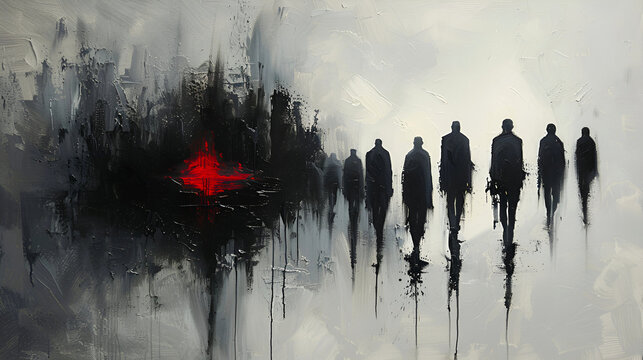 Oil Painting Concept Art Dark Figures Emerging From a Fiery Hellish Void