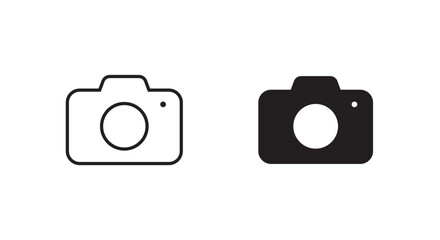 Camera icon set, photo camera snapshot photography. Instant icon symbol logo illustration,editable stroke, flat and line outline design style isolated on white