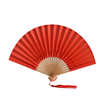 Red Chinese fan isolated on white background with Japanese paper folding design