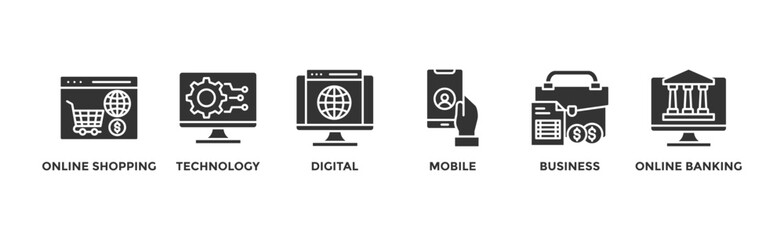 E-Payment banner web icon illustration concept of internet banking with icon of online shopping, technology, digital, mobile, business and online banking	
