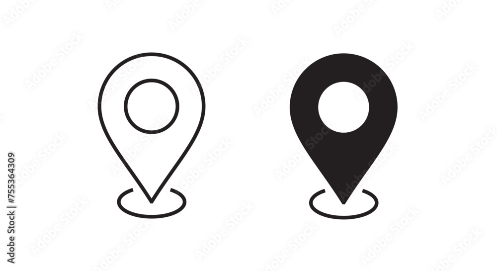 Wall mural map pin point location icons Editable Stroke Pointer, Geolocation, Navigation, gps, direction, place, compass, contact, search concept icon. Flat style for graphic design, logo Isolated on white