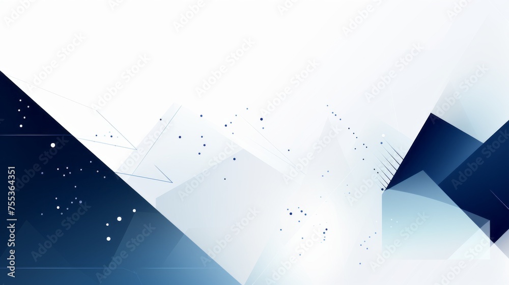 Poster horizontal abstract futuristic white and dark blue background with geometric shapes, triangles. copy