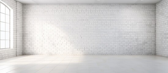 An empty room with a white brick wall, devoid of any furniture or decorations. The simplicity of the space highlights the clean lines and texture of the brick wall. - obrazy, fototapety, plakaty