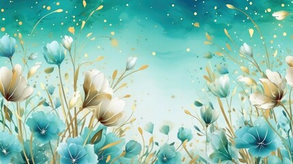 Watercolor floral background with blue and white  flowers,  illustration