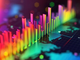 Spectrum of Analytics, data analytics visualized as a vibrant spectrum of rising columns, evoking the concept of analyzing and interpreting complex data sets in the digital realm.