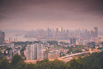 Night city architecture landscape and colorful lights in Chongqing