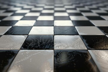A checkerboard pattern with alternating reflective and matte squares, giving a sense of three-dimensionality and texture