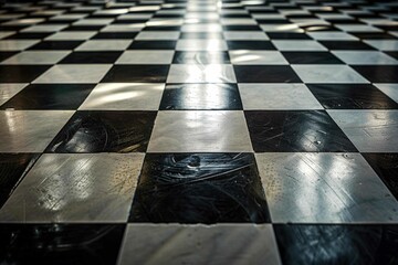 A checkerboard pattern with alternating reflective and matte squares, giving a sense of three-dimensionality and texture