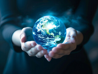 global earth in woman's hands