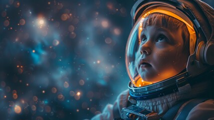 Adventurous child suited up for a spacewalk - obrazy, fototapety, plakaty