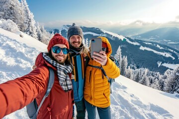 Fototapeta na wymiar Happy skiers enjoying their time on the mountain