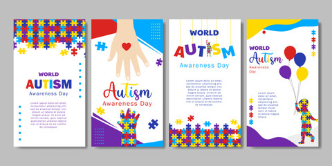 set of world autism awareness day poster for  social media story, banner, background - obrazy, fototapety, plakaty