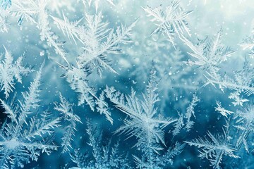 A frosted, icy texture with crystalline noise details on a cool blue background, suggesting the crispness of winter
