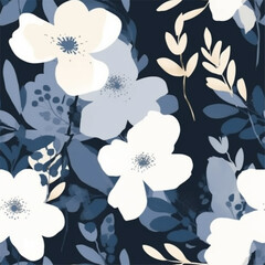 Aqua Terra Brown French Grey Abstract Wild Flower Elegant Leaf Watercolor Scandinavian Design Seamless Pattern Wallpaper Curtain Bedding Upholstery White Background Vector