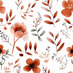 Aqua Terra Brown French Grey Abstract Wild Flower Elegant Leaf Watercolor Scandinavian Design Seamless Pattern Wallpaper Curtain Bedding Upholstery White Background Vector