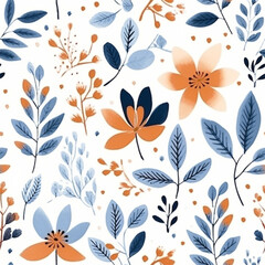 Aqua Terra Brown French Grey Abstract Wild Flower Elegant Leaf Watercolor Scandinavian Design Seamless Pattern Wallpaper Curtain Bedding Upholstery White Background Vector