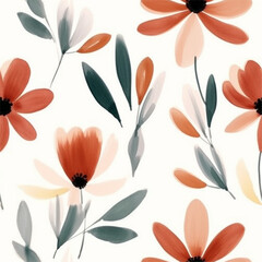 Aqua Terra Brown French Grey Abstract Wild Flower Elegant Leaf Watercolor Scandinavian Design Seamless Pattern Wallpaper Curtain Bedding Upholstery White Background Vector