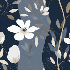 Aqua Terra Brown French Grey Abstract Wild Flower Elegant Leaf Watercolor Scandinavian Design Seamless Pattern Wallpaper Curtain Bedding Upholstery White Background Vector