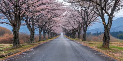 Fototapeta premium The road by the cherry trees