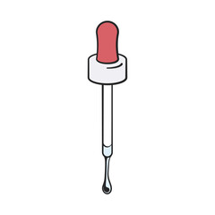 Pipette or glass eye dropper with red rubber top and liquid serum in vector illustration - 755369715