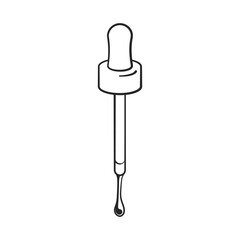Pipette or glass eye dropper with liquid serum in vector outline illustration - 755369722