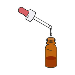 Eye dropper and amber glass bottle with liquid drop as vector illustration - 755369766