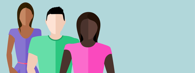 Group of multicultural people both male and female standing in line with copy space in a flat design vector - 755369953